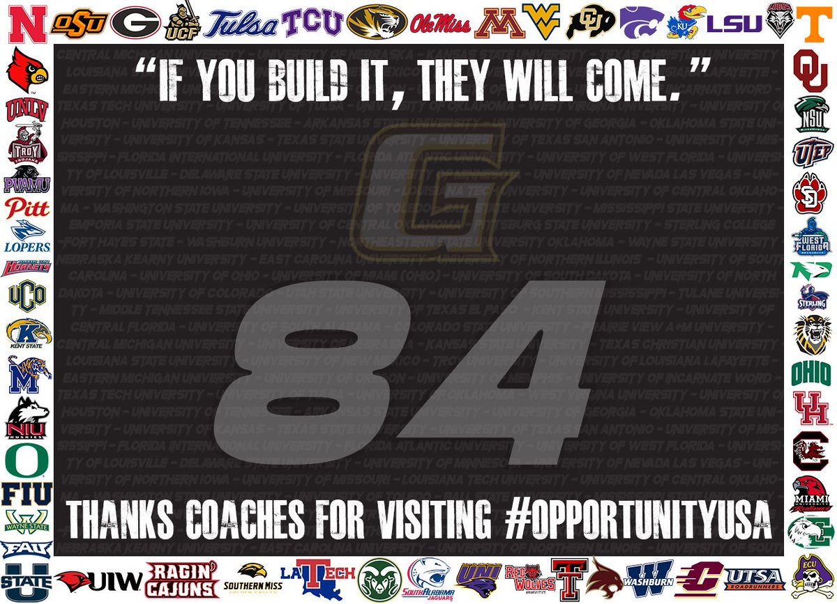GCCC_FOOTBALL's tweet photo. Over 200 players built for success. 

Thanks to the coaches from these great programs for visiting #OpportUNITYusa this spring!

#PlayerFactory https://t.co/ywUElFxDQ0