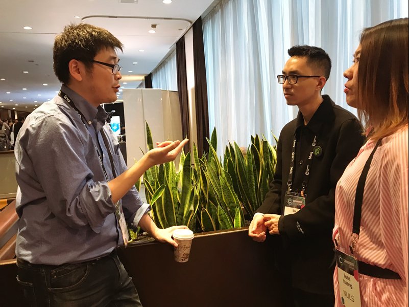 Nuls's tweet photo. Such an amazing time at #Consensus2018! Yang Lin (#NULS Core Coder) met and discussed technical details with @nebula_ai and will be collaborating in the future for both cross-chain and ledger development. #BlockchainWeekNYC https://t.co/oojMPCndi9