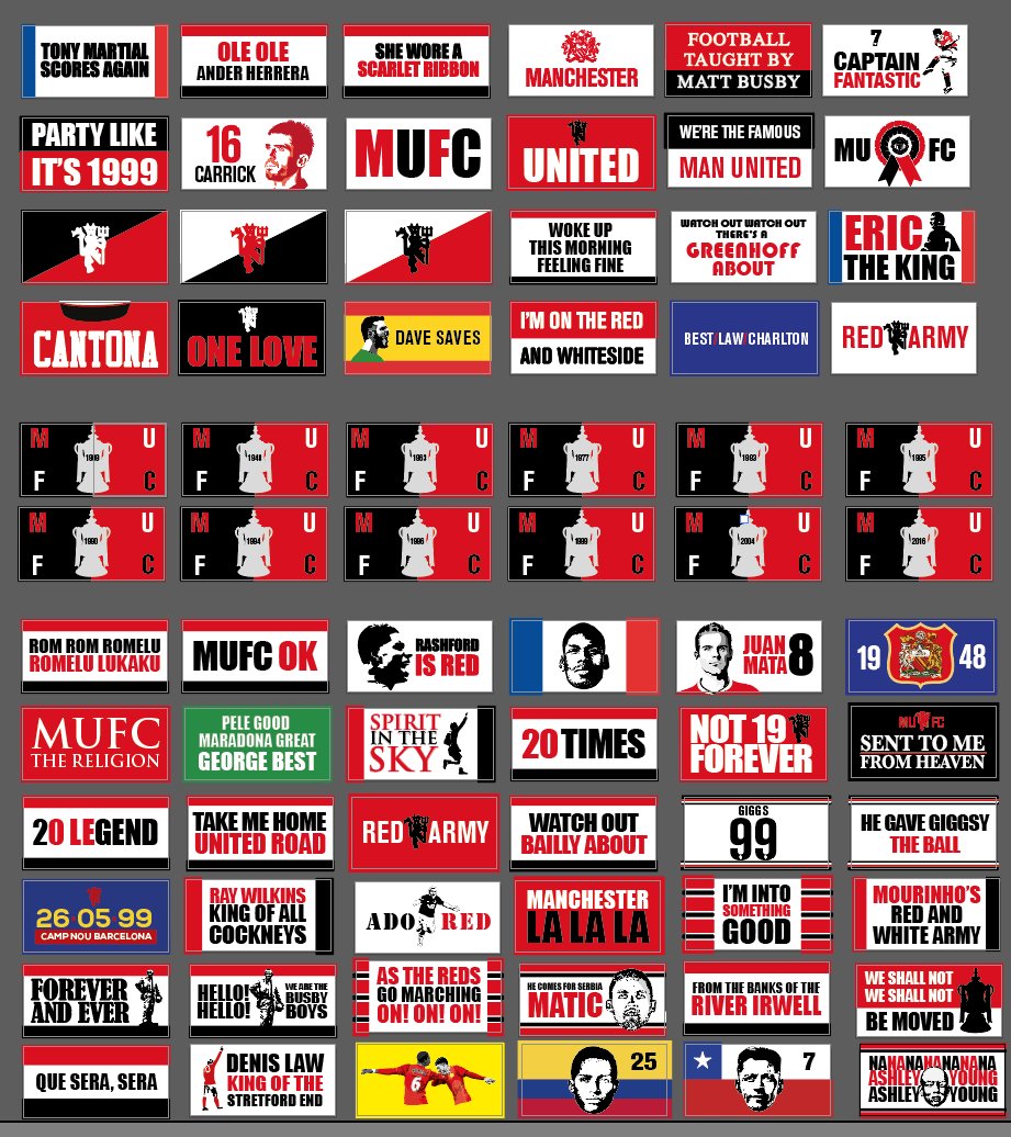 SEF_MUFC's tweet photo. "We're back on the march with Jose's army".
Building on the great semi-final atmosphere we’ve been working with @manutd to ensure that we have 10 times more retro inspired flags in the #mufc section. 
The flags pay tribute to current players, legends and great Wembley moments. https://t.co/XMDMvBgsnJ