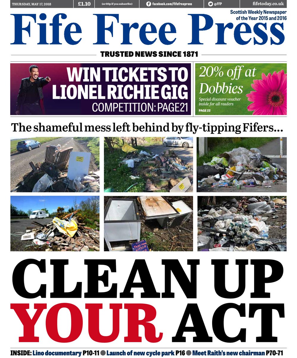 FifeFreePressEd's tweet image. The @FFP is out tomorrow - we focus on the scourge of fly-tipping; celebrate the work being done in the Links area in our Make A Difference campaign; spotlight a new book festival &amp;amp; have the first interview with Raith Rovers&apos; new chairman
#localnewspaperweek