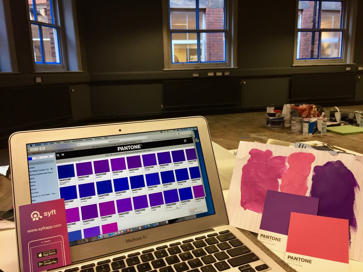 #ColourMatching to the brand for bright pops against the #Downpipe grey walls and all those beautiful #sashwindows
#SYFT #syftapp 
#Pantone #ColourOfTheYear #UltraViolet #Paintcolours

syftapp.com
