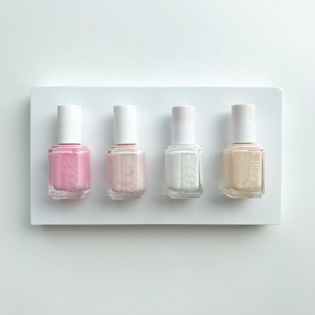 essie's tweet photo. wedding perfect shades! what color would you rock for a #bridalmani? from left to right: #muchimuchi, #balletslippers, #essieblanc, #importedbubbly. photo: @annaschilawski https://t.co/B54m7nvRFz