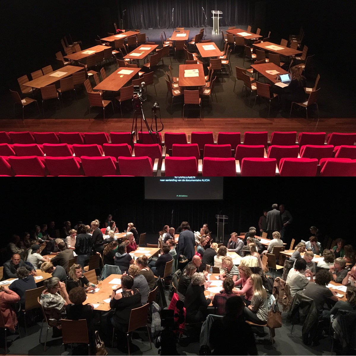 Nu begonnen in Odeon Zwolle. Cor Heergaarden spreekt als eerste. De tafels zijn gevuld voor de dialoog! #aliciadocu