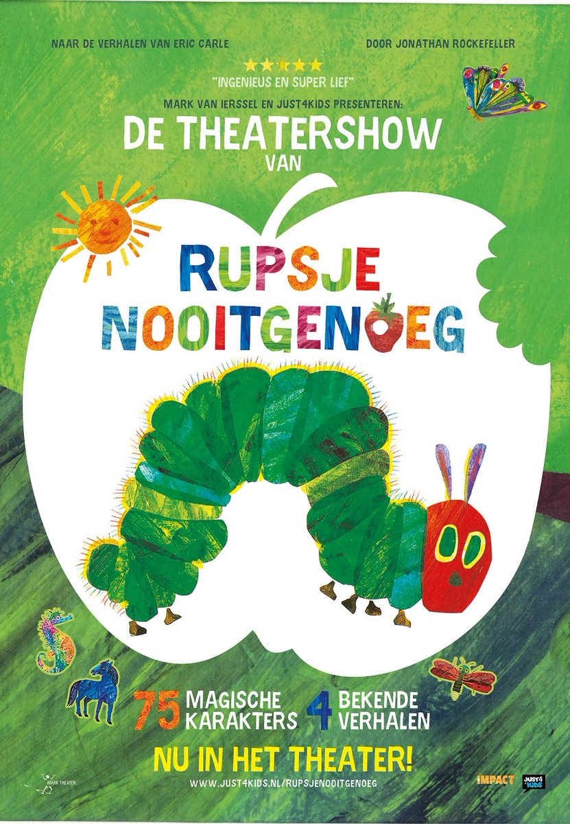 MarkTheater's tweet image. De poster van de magische voorstelling #RupsjeNooitgenoeg