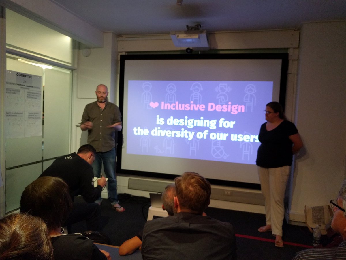 Inclusive design talk <a href="/IxDA_CapeTown/">IxDA Cape Town</a>. Refaming disablity to rather be abililty + a barrier. It's designers job to remove barriers for as many people as possible. Thanks @maxbarners @stophdex for a great talk.
.
.
.
#UX #inclusive #universaldesign #CustomerService
