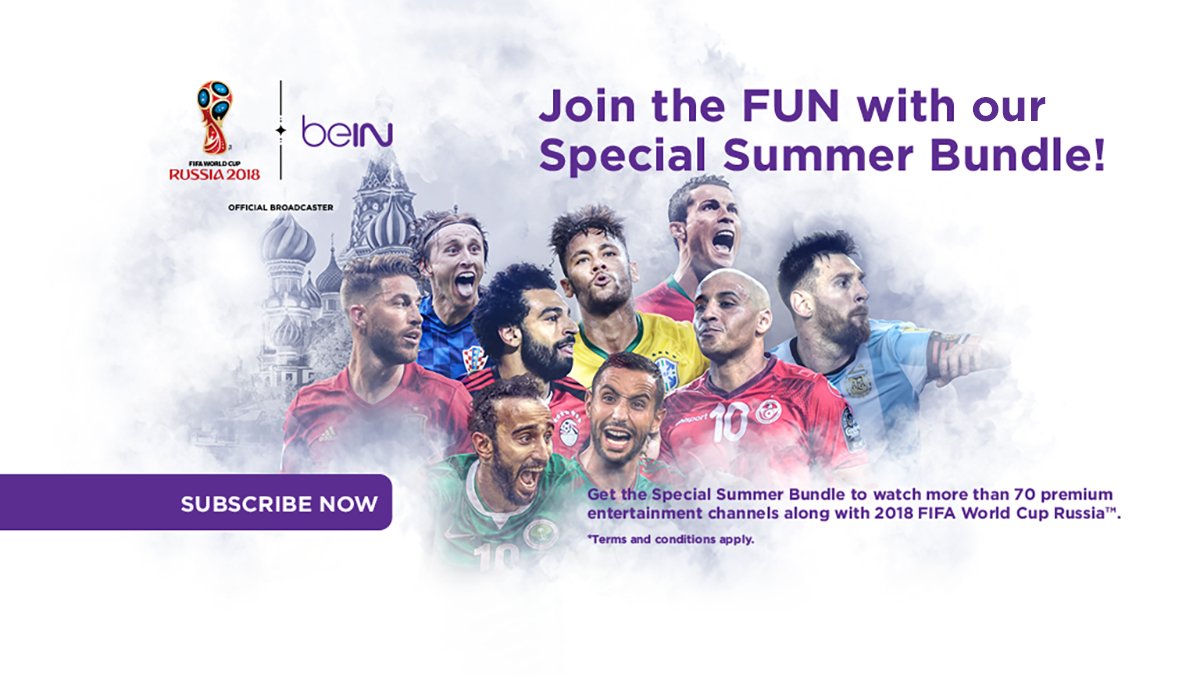 beINSPORTS_EN's tweet photo. Get the Special Summer Bundle &amp; watch more than 70 premium entertainment channels along with 2018 FIFA World Cup Russia™.
T&amp;Cs apply. Visit: https://t.co/GLEHtd0xm9 https://t.co/d3wVhNx28q