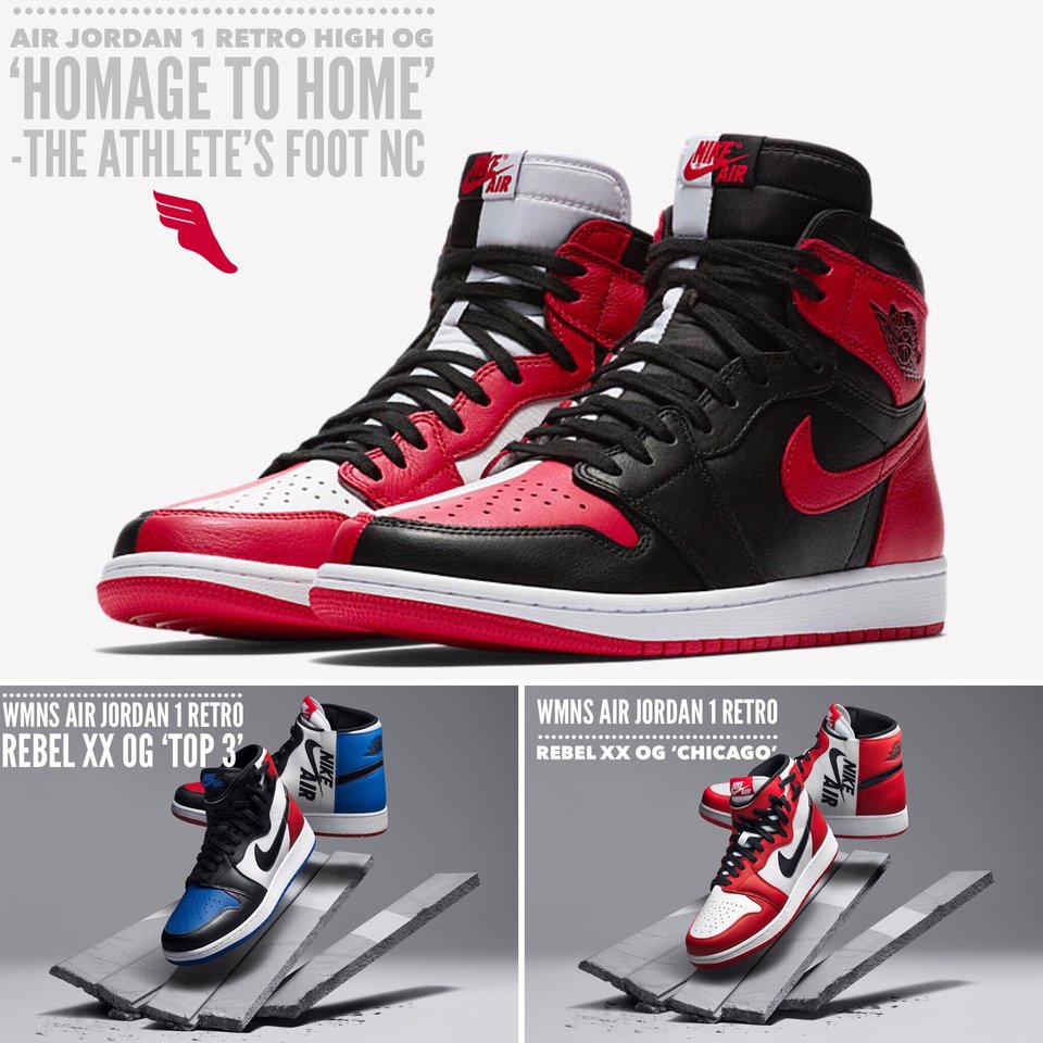 The Athletes Foot Nc Ticket Reservations For The Air Jordan 1 Retro High Og Homage To Home And Wmns Air Jordan 1 Retro Rebel Xx Og Top 3 Are Now