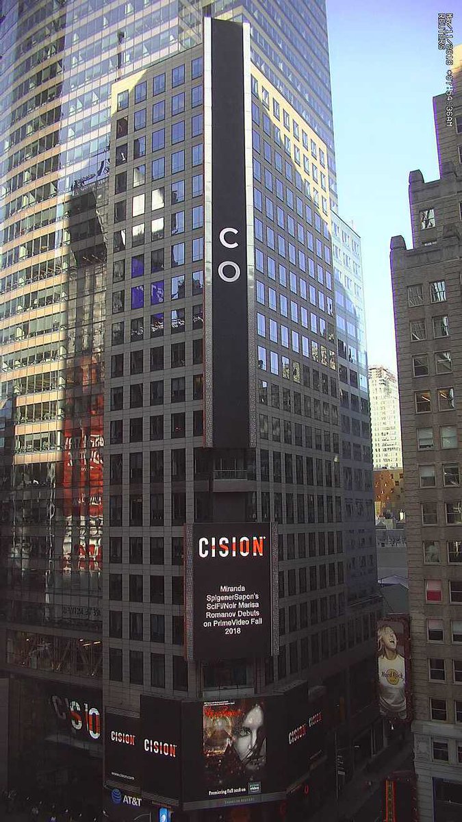 mirandaspigener's tweet image. #HereItIs MyShow announced by SPT France in #TimeSquareNYC &amp;amp; aired on billboards @Reuters 42nd&amp;amp;7th for the entire week! #MarisaRomanov sci-fi #noir series debuts @PrimeVideo Fall2018 #WritersLife stories from a 1stTime #Showrunner #HereWeGo #dreamscancometrue #NoirLivesOn
