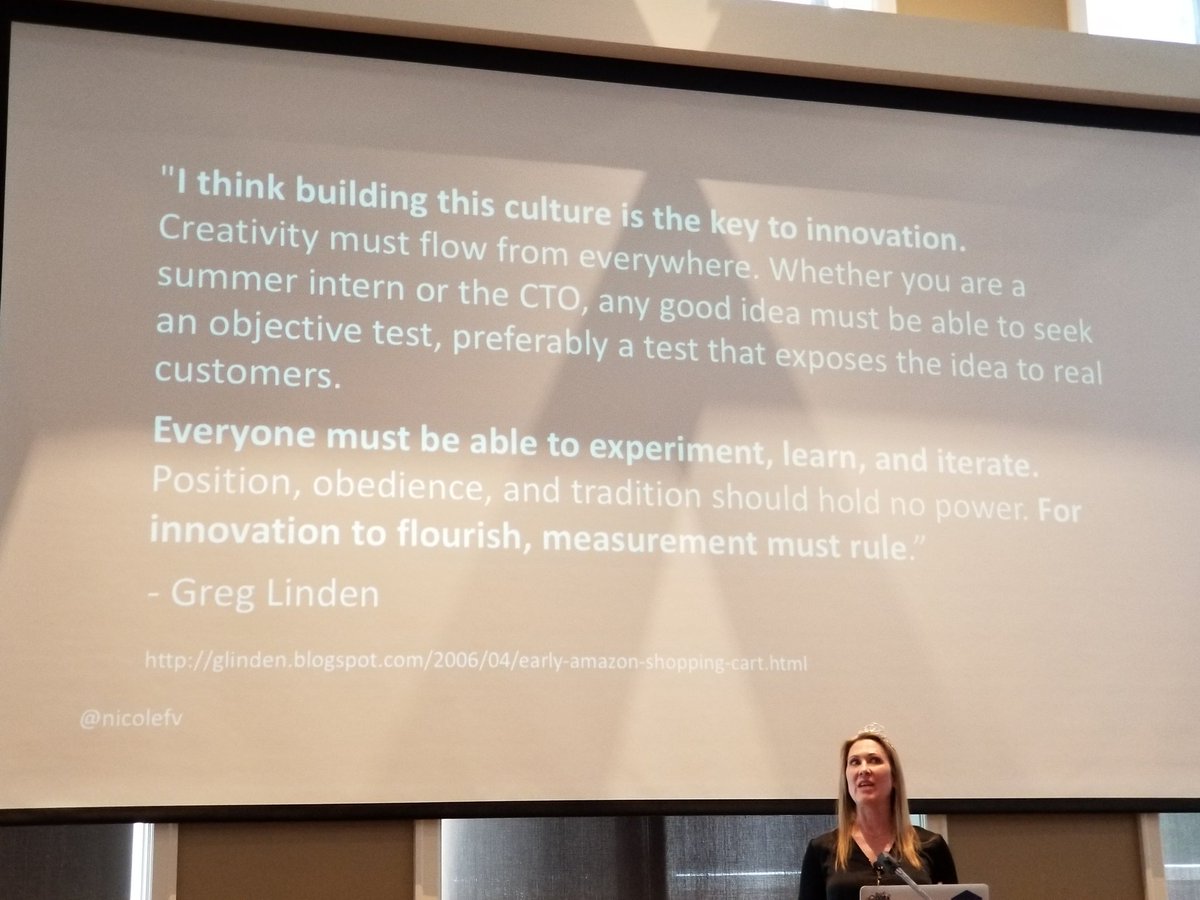 brettgpalmer's tweet photo. #slcdevopsdays how metrics shape your culture by @nicolefv "everyone must be able to experiment, learn, and iterate" Greg Linden - Amazon recommendation engine https://t.co/0vYtIfwwYH