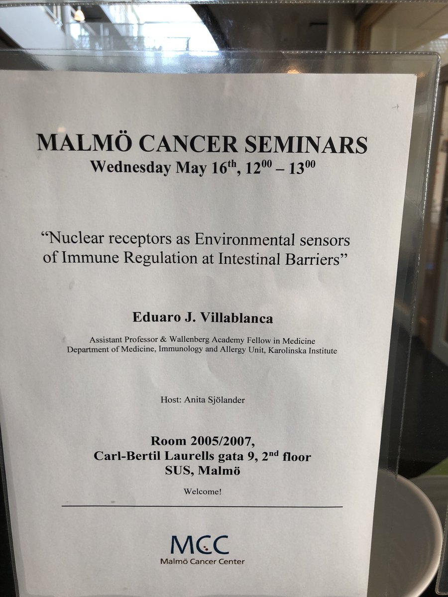 ejvillablanca's tweet photo. Great day discussing human #immunology at Malmö University - hope to be back soon! @EU_H2020 @karolinskainst @2017Kaw100 #ibd #colorectalcancer #nuclear_receptor @socmucimm https://t.co/tY4KxT2Inq