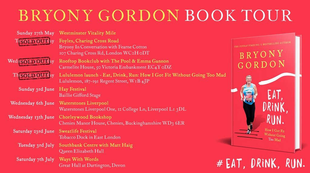 robchilver's tweet image. Be quick! Tickets for the @bryony_gordon #EatDrinkRun tour are going quick 🍫🍸🏃‍♀️