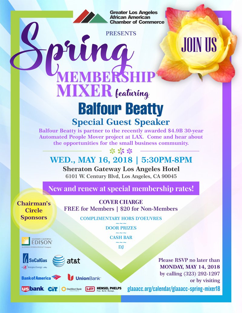 GLAAACC1991's tweet photo. See you tonight! GLAAACC Spring Membership  Mixer this Wednesday, May 16 , 2018 from 5:30 p.m.- 8:00 p.m. at the Sheraton Gateway Los Angeles (6101 W. Century Blvd, Los Angeles, CA, 90045 https://t.co/a64fpmSzP5