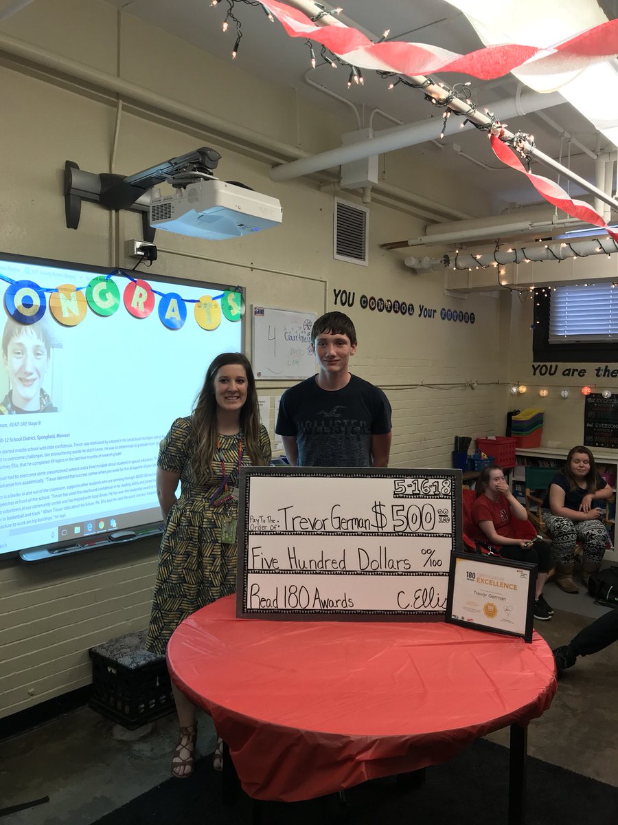 ReedAcademy1's tweet photo. Congratulations to Trevor!!  He won the 180 awards!!  Reading pays off—that check is for $500!!  Way to go Trevor! @CEllisSPS https://t.co/o4Ljll5hah