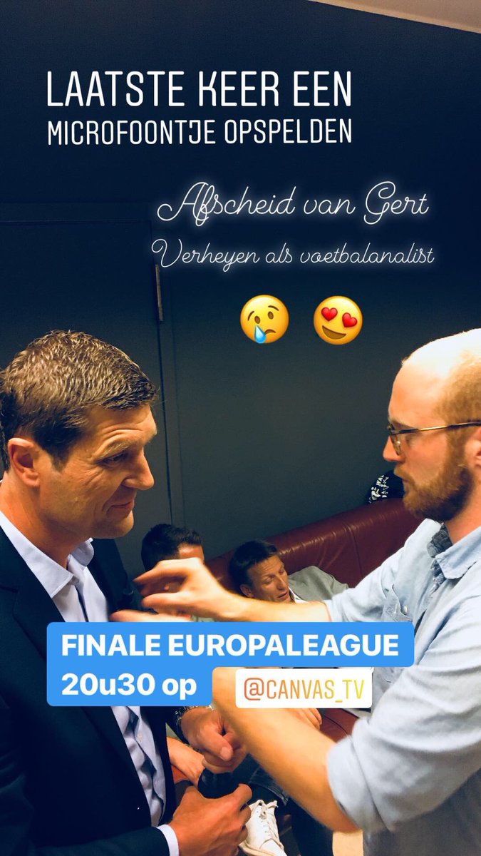 Vannieuwkerke's tweet photo. Afscheid van Gert Verheyen als voetbalanalist tijdens de finale van de Europa League vanaf 20u30 op @canvastv #topper #alsmens #alsexpert https://t.co/C9ESiacimR