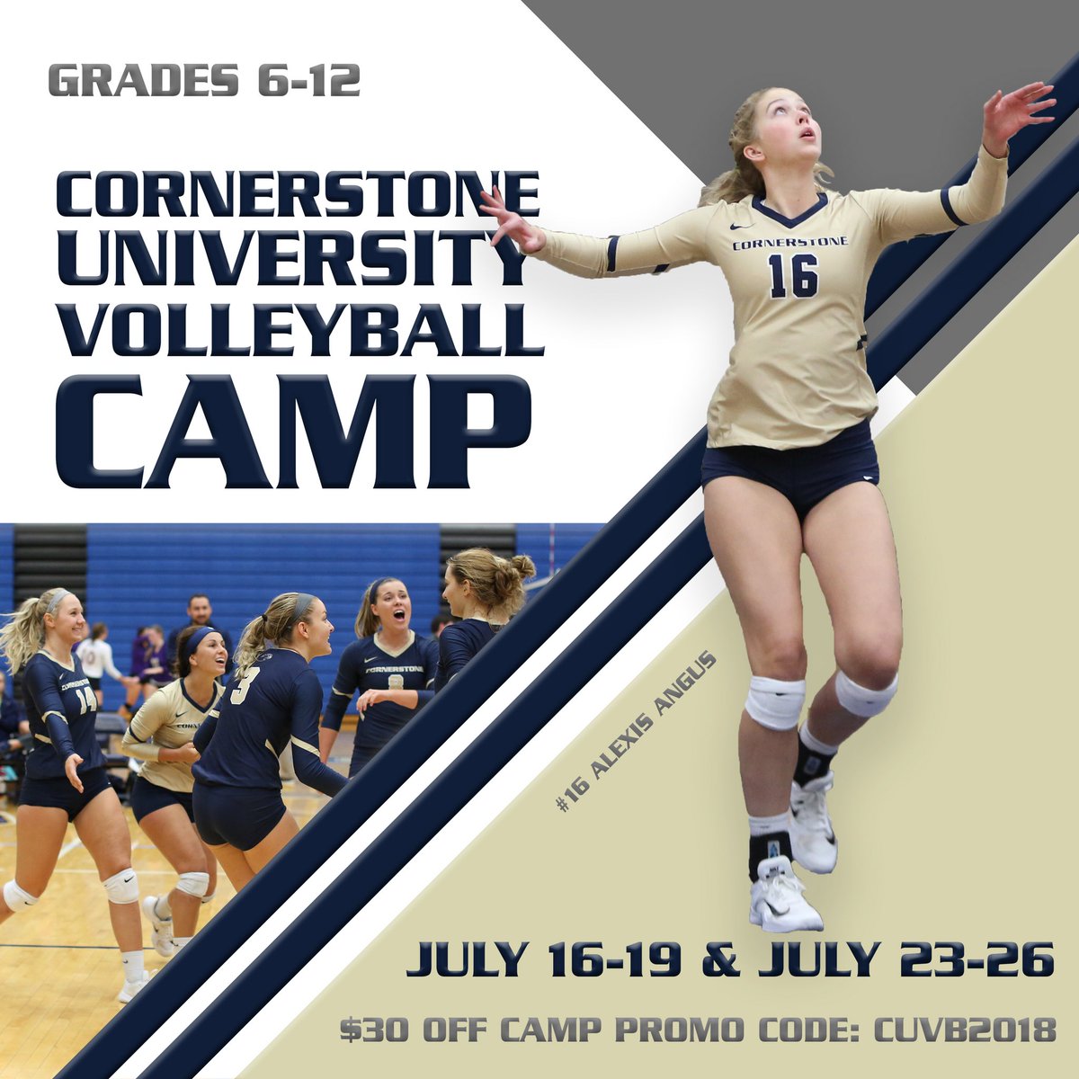 CornerstoneVB's tweet photo. Join @alexisangus32 at @CornerstoneVB camp this summer!

$30 OFF PROMO CODE: CUVB2018 https://t.co/iSC9FNATPE