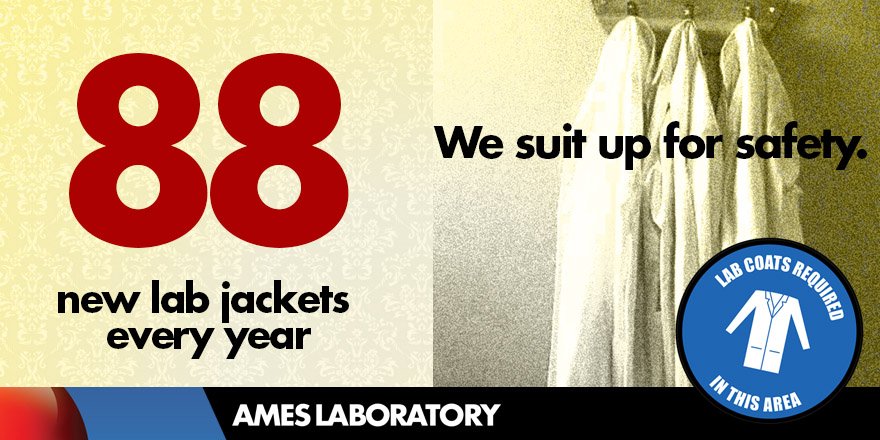 AmesNatLab's tweet photo. #AmesLabPeople take safety seriously. Every year we sign out 88 new lab coats, in addition to all the countless already in use. #labsafety #labcoat https://t.co/31tQc4ikXK