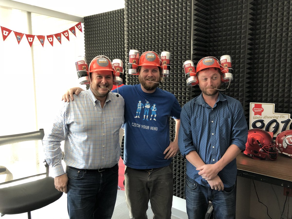 ESPN700's tweet photo. The fine folks at @properbrewingco are in studio with @espn700bill and they brought some Proper Beer drinking helmets. 🍻 🧢 https://t.co/BQxgh8kWAu