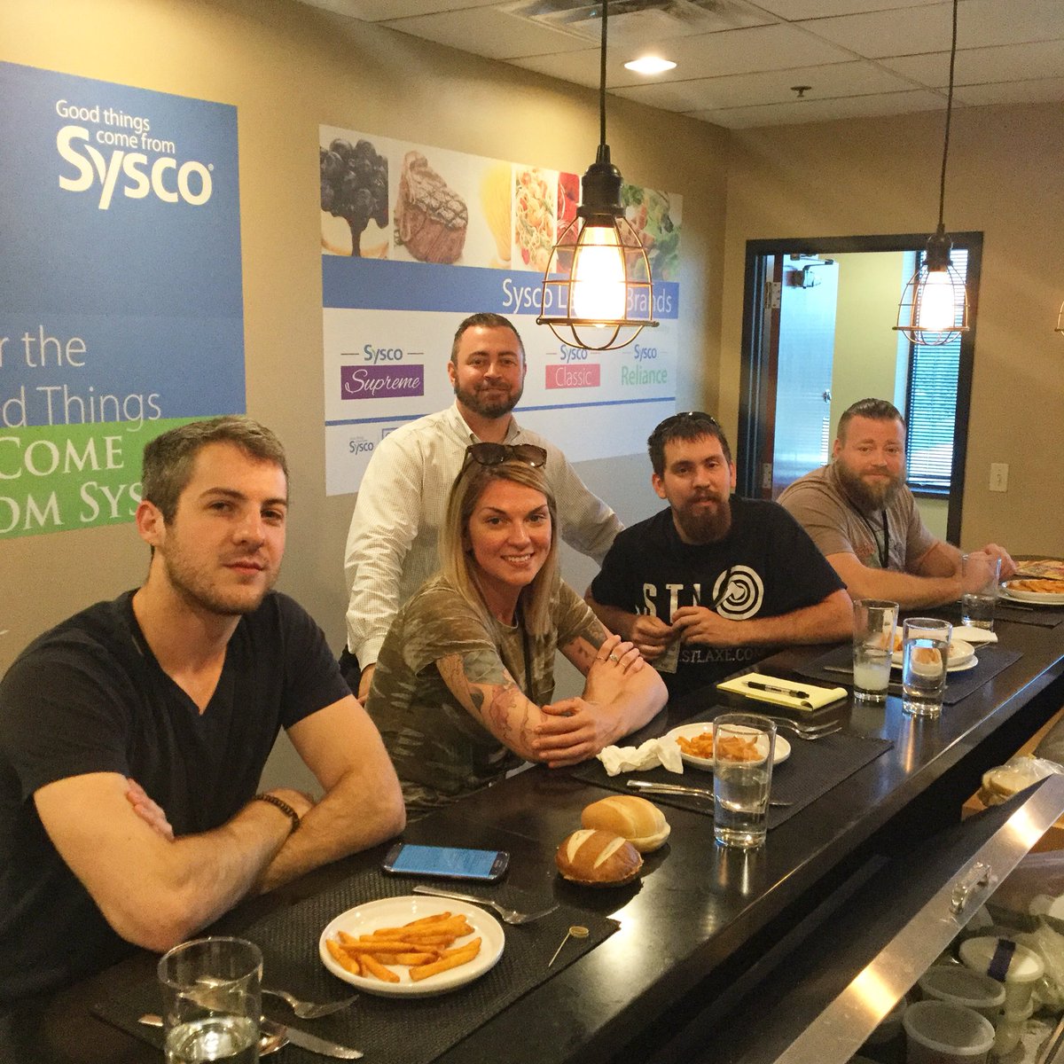 SyscoSTL's tweet photo. Thanks to @lumberjack_saloon for visiting our #testkitchen today with @chefchrisvomund 

#syscostlouis #customerdrivensuccess #axeman #axethrowing #axeciting #comingsoon https://t.co/MUc21b7rnA