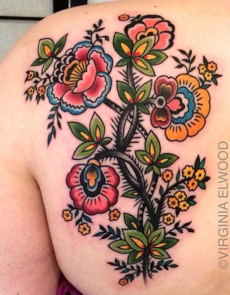 Flower, Rose, Neotraditional, Color tattoo by
