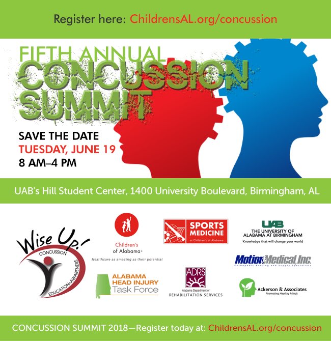 _wiseup3's tweet image. Save the Date! Tuesday, June 19th! #concussionsummit2018#childrensofalabama #wiseupinitiative