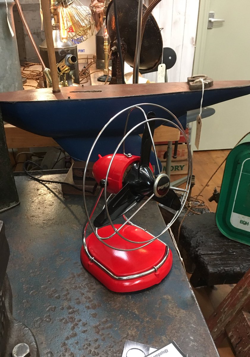 TheLampologist's tweet photo. Another restock day today!    
Steampunk fire extinguisher lamp, old mill Bobbin lamps, 1960’s red Pifco fan serviced /rewired with black silk flex and lots more! 🙂.  All available at #corbridgeantics https://t.co/W1wX8W8axx