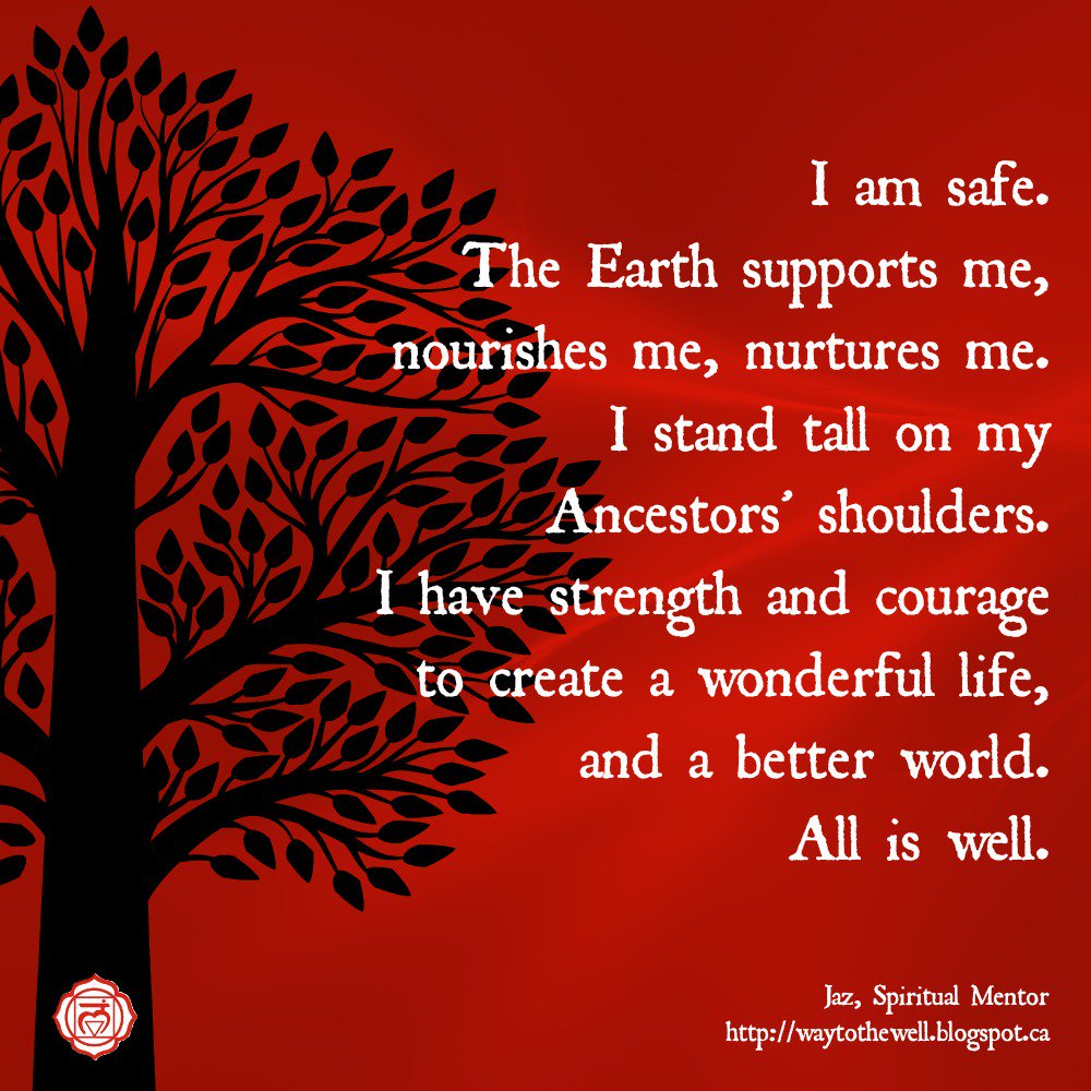 ChakraFlowDance's tweet image. A lovely #Affirmation for a balanced Root chakra, giving us the perfect solid foundation for opening the higher chakras. Imbalances can manifest as feelings of anxiety, fear or insecurity. Read more on #chakras  here bit.ly/2L5FkU3