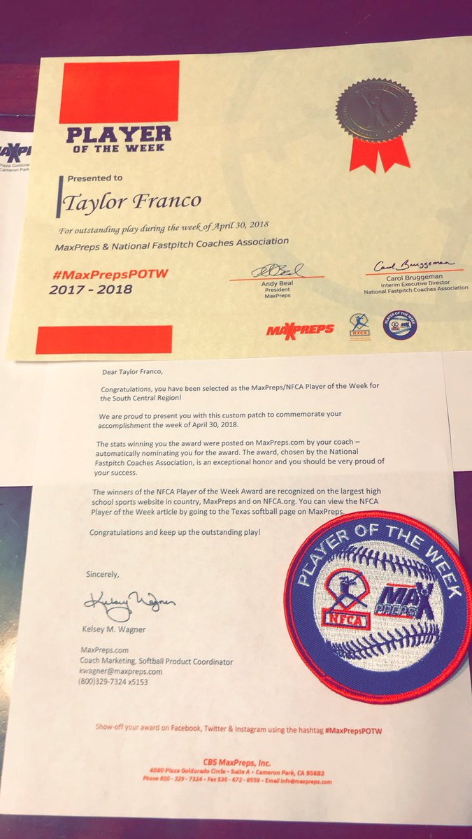 TaylorFranco72's tweet photo. So blessed to receive National Player of the week!⚾️💚 #MaxPrepsPOTW https://t.co/wrcut7HEGA https://t.co/cCPOw0073I