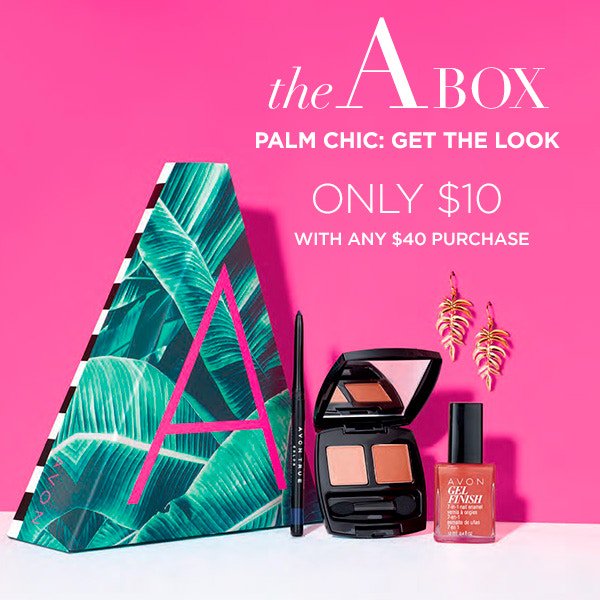 Campaign 12 new A Box 'Palm Chic' gives you the perfect start for that summer look! #eyeshadow #eyeliner #nailpolish #nailenamel #glimmersticks #earrings #palm #tropical #vestasbeauty #ABox #palmchic #only$10with$40order #perfectgift #tryitnow go.youravon.com/327hg4