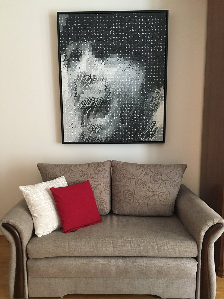 My live drip dot spray paint portrait of Jack Nicholson from the @molotowpraha event is finally framed and hanging in its new home. #spraypaint #modernart