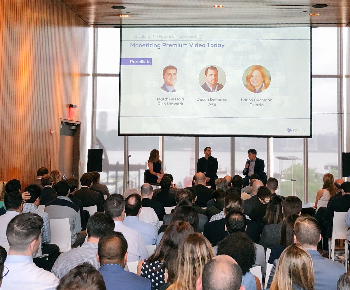 TelariaVideo's tweet photo. Kicking off our first panel on monetizing premium video with Matthew Isaia from @dish and Jason DeMarco from @AETV! https://t.co/zEv8WrzDOk