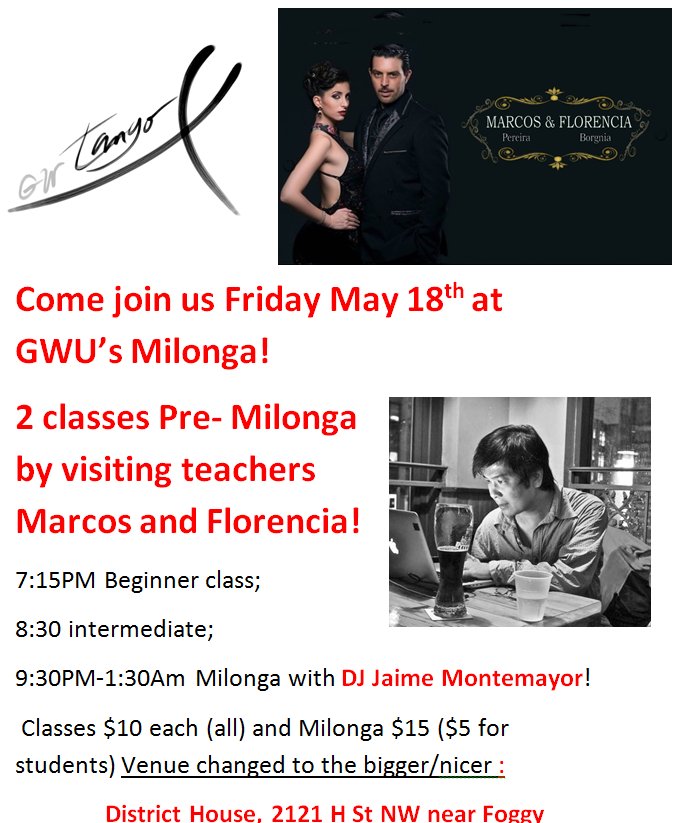 TangoGW's tweet photo. Now moved to fabulous District House! 2121 H St B 132! #GWU #argentinetango #milonga https://t.co/K2C3IdrsIs