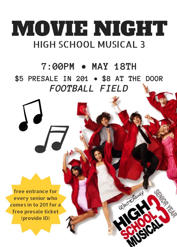 miramesa2018's tweet photo. Come celebrate post-ap testing this Friday night by watching HSM 3 at 7! 💙 https://t.co/Ir7PzBzJtC