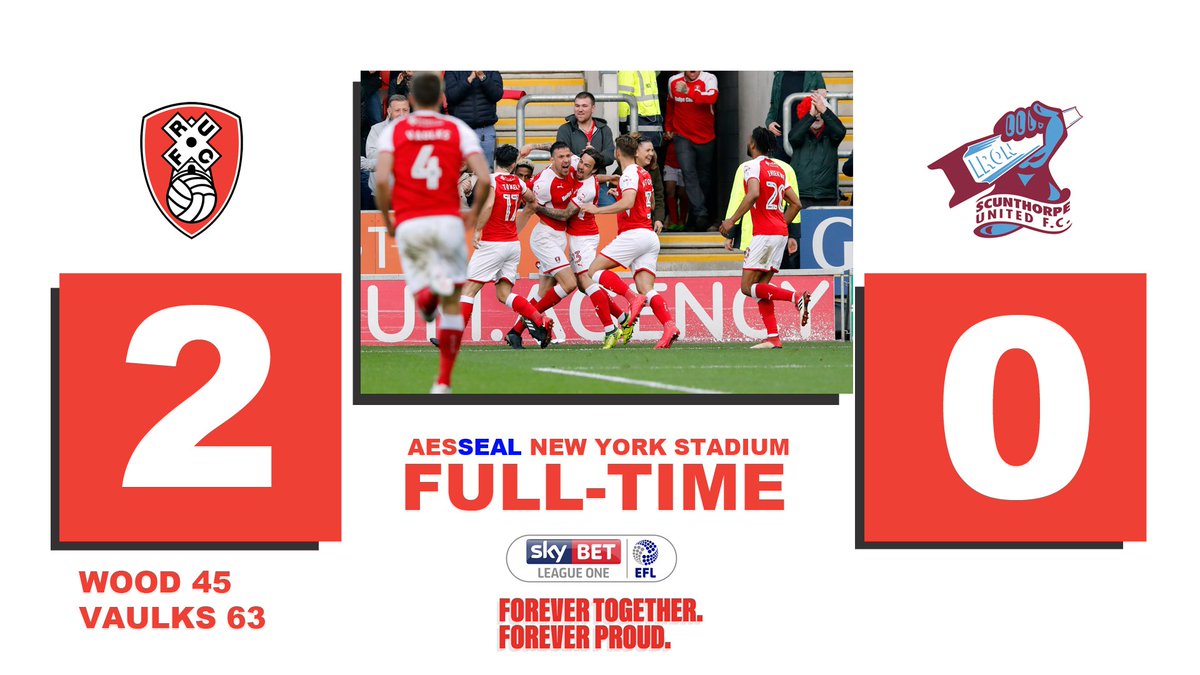 RotherhamUnited's tweet photo. FT| Millers 2 v 0 Scunthorpe.

SEE YOU IN THE CAPITAL!

A special Red and White night to remember at AESSEAL New York Stadium ends in a 2-0 victory for #rufc, who overcome Scunthorpe to book themselves a date at Wembley with Shrewsbury Town in the League One Play-off Final. https://t.co/SxngJ4V04k