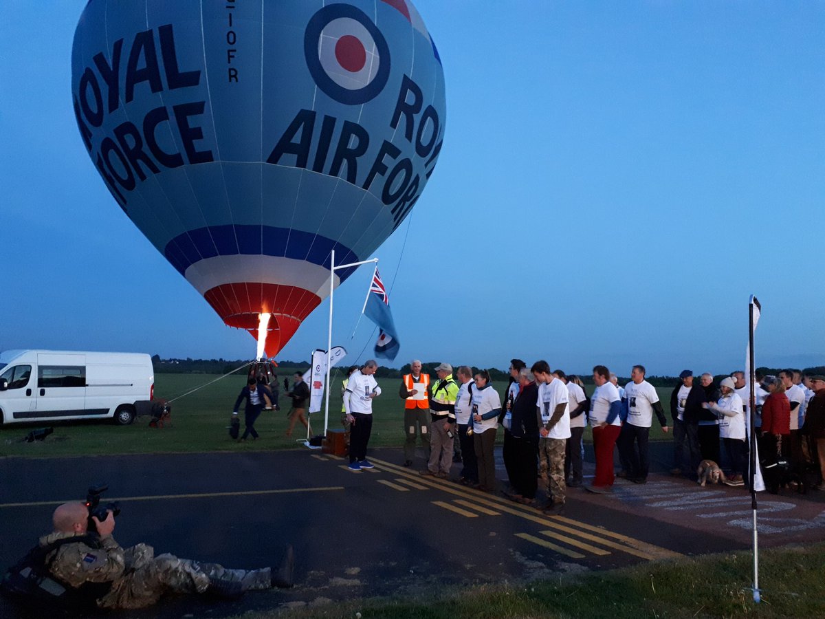 And the teams are off! At 2128, the time of the first aircraft to take off 75 years ago, the first of our teams walking Dambusters Miles starts their walk. #Dambusters75 <a href="/RAF_Cosford/">RAF Cosford</a> <a href="/RAFBF/">RAF Benevolent Fund</a>