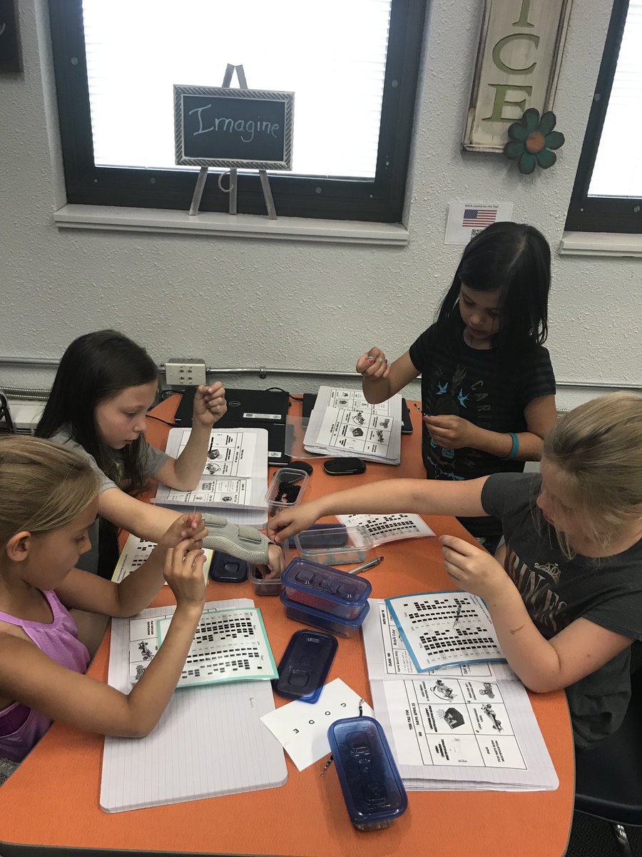 kmacridis's tweet photo. Who says girls don’t like coding ... these 4 are writing their “spirit animal” with binary! 🦁🐴🐺🐺 https://t.co/1qOi5ub7VS