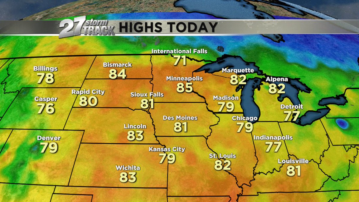 27StormTrack's tweet photo. Warmth sprawling around the heartland of the country with warmth sticking around locally through the first half of the weekend. #warmwx https://t.co/TkSVebkrLg