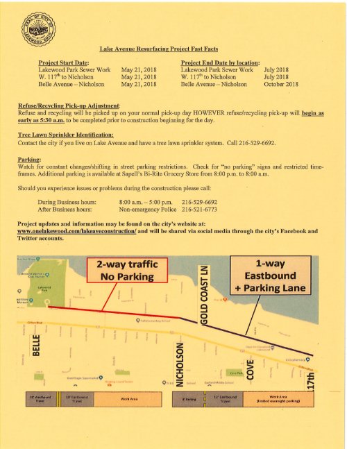 LakewoodOhio's tweet photo. Lake Avenue Update! Letters to residents that will be impacted by the Lake Avenue Resurfacing Project were sent out today. They contained detailed project information & a fast facts sheet. To view the letter in its entirety, visit https://t.co/apzjyvOakF. #lakeave #1lkwd https://t.co/C5HtR25sNY