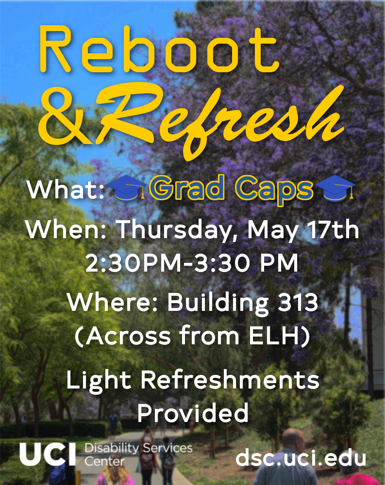 dscuci's tweet photo. Seniors!!! Come by our R&amp;R tomorrow and decorate your Grad Caps for Graduation!
PERLER BEADS are an available alternative for non-graduates as well.
Be sure to join us every Thursday for activities and refreshments!
#UCIDSC #SpringQuarter #GraduationCaps #RnR #UCIrvine #ZotZotZot https://t.co/FYDvY67SyO
