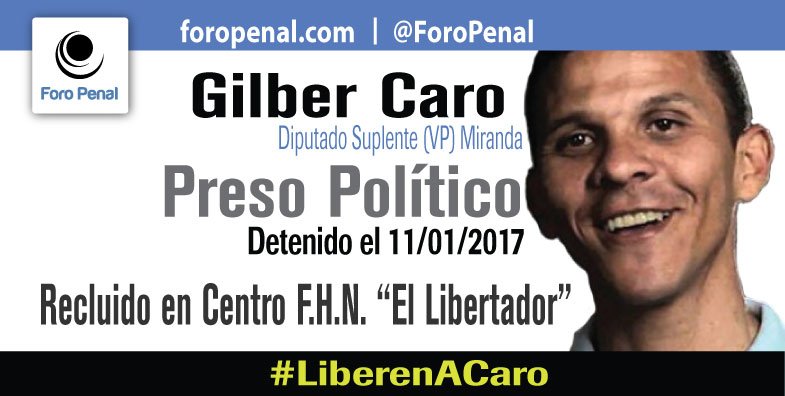 ForoPenal's tweet photo. Gilber Caro, Diputado @AsambleaVE: privado de libertad por motivos políticos.  #LiberenACaro https://t.co/fLYimKBSQQ