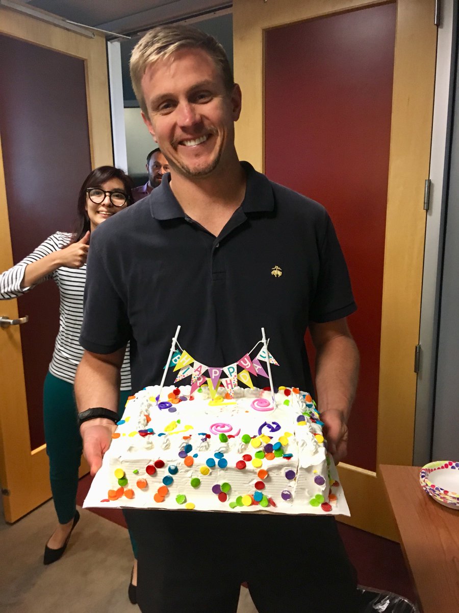 C2CSD's tweet image. #HappyBirthday to our COO, @AndyHall_SD! Andy is extremely passionate about all of @sdworkforce&apos;s programs, esp. about those that impact #OpportunityYouth. Plus he got a thumbs up of approval from #TechHire Program Specialist Andrea! 😉 #cheers #appreciationpost #photobomb