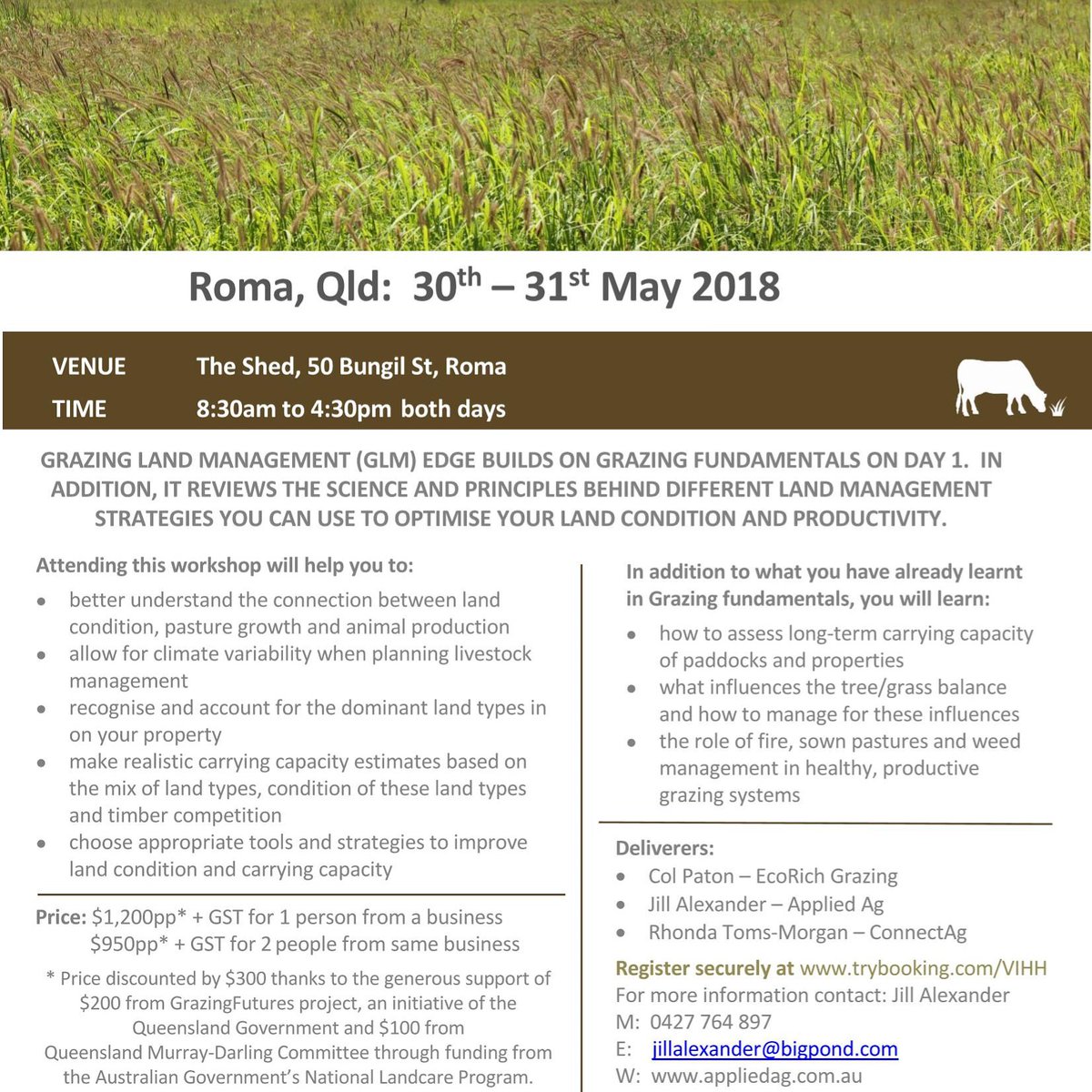 rhondatomsmorga's tweet photo. #Roma #GLM #Edge is 30-31st May. Rego closes soon. #locallyrelevant #toolkit to get most from #pastures #profit #Agchatoz @futurebeef @AppliedAg @meatlivestock @DAFmediaQld https://t.co/rRWt7j4o0x