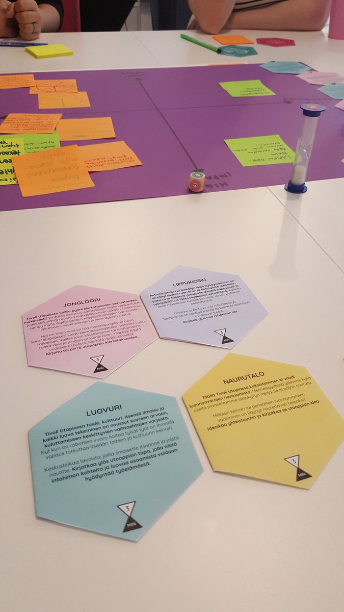 KovanenPiippo's tweet photo. Tänään #ospamu pelipöydällä #tivoliutopia joka on positiivisen utooppinen keskustelupeli, millä käännetään katseet kohti tulevaisuutta. Pääsin testaamaan prototyyppiä organisaatioiden käyttöön kehitettävästä tulevaisuuspelistä #muotoilupeli #palvelumuotoilu #tulevaisuus https://t.co/MXcKNLF1iS