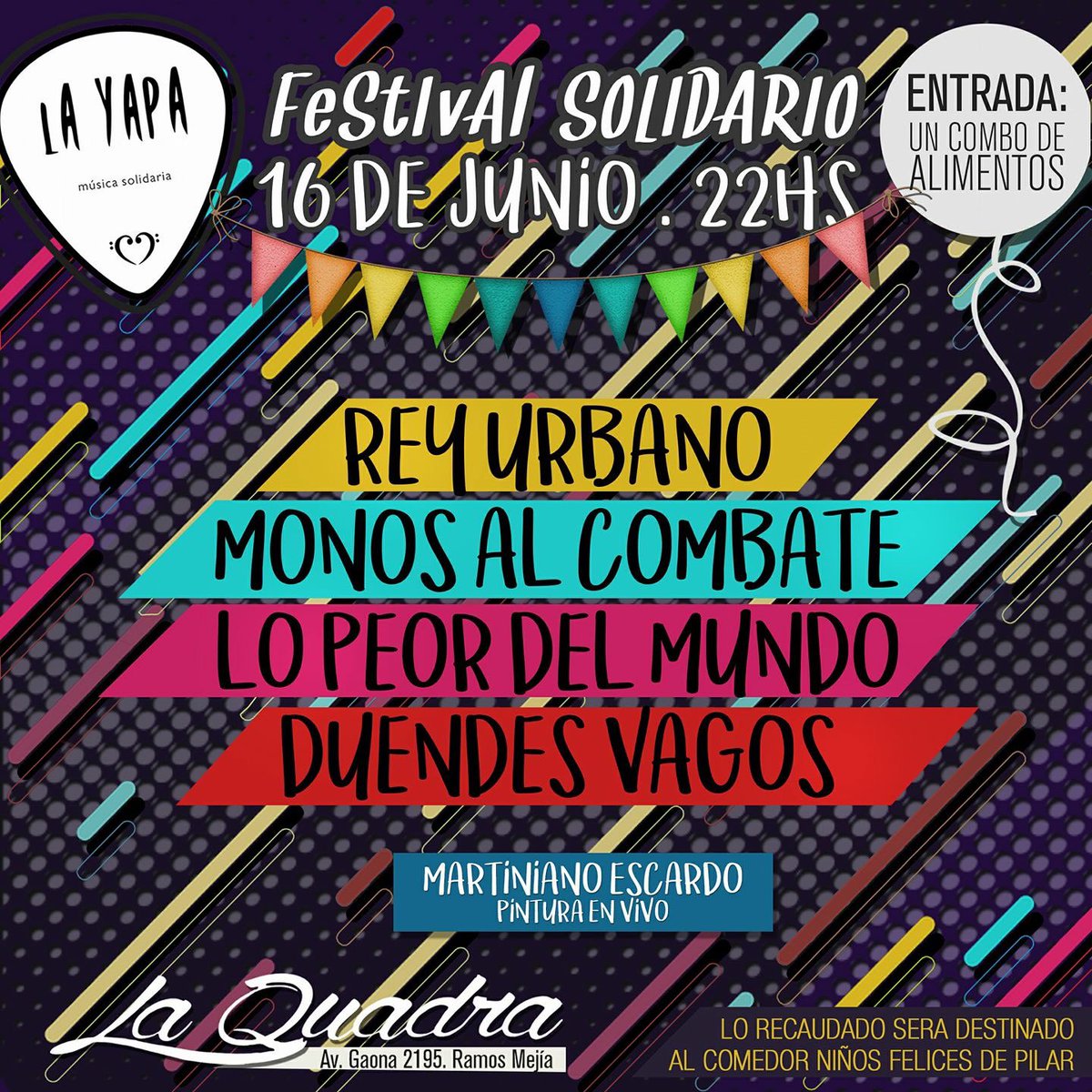 El Sábado 16 de Junio una vez más acompañando a nuestros amigos de La Yapa! Ayudanos a ayudar! La entrada es un combo de alimentos❗️NO TE PIERDAS ESTA FIESTA🔥