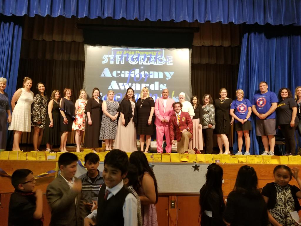 Presenters for the 4th Annual Academy Awards for Books. Awesome job 5th grade! #WeAre44 #madison44