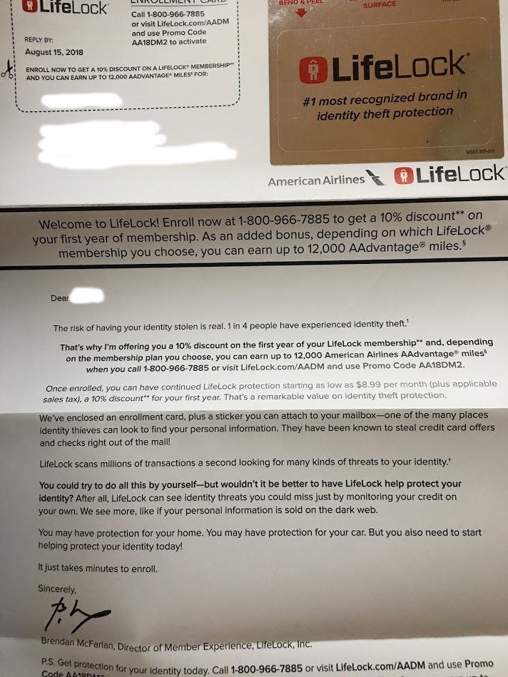 Dan_Bubbles's tweet photo. how interesting that @AmericanAir sold my personal information to @LifeLock "looks like you've got a nice identity there...it'd be a shame for something to happen to it..." https://t.co/AYuIDGv4Lw