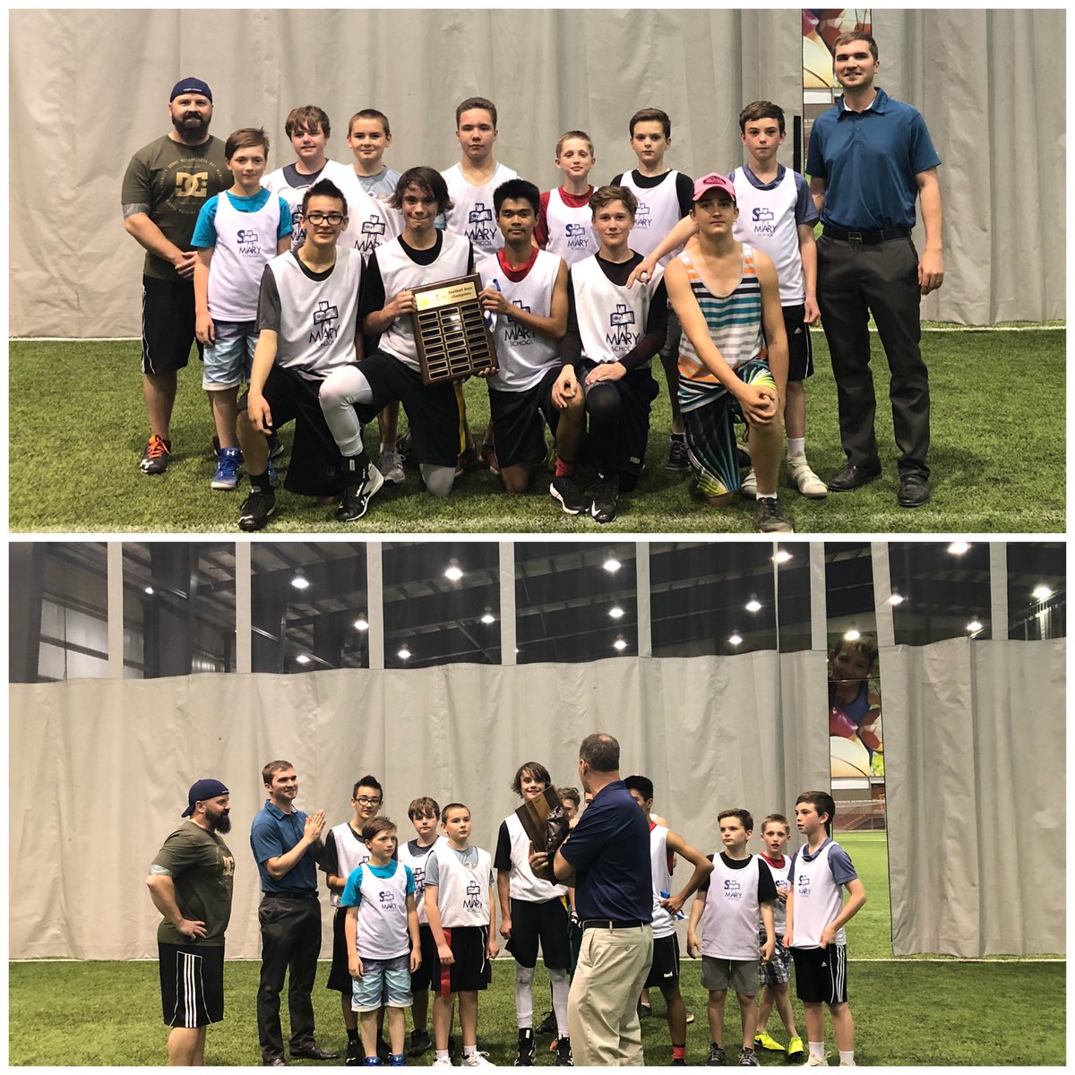 StMarySchool2's tweet photo. CHAMPIONS! Congratulations to our boys for winning the Boys Flag Football Championship!  Thanks to @St_Agnes_MJ for the hard fought battle! @HolyTrinitySD https://t.co/1jy5xiofNj