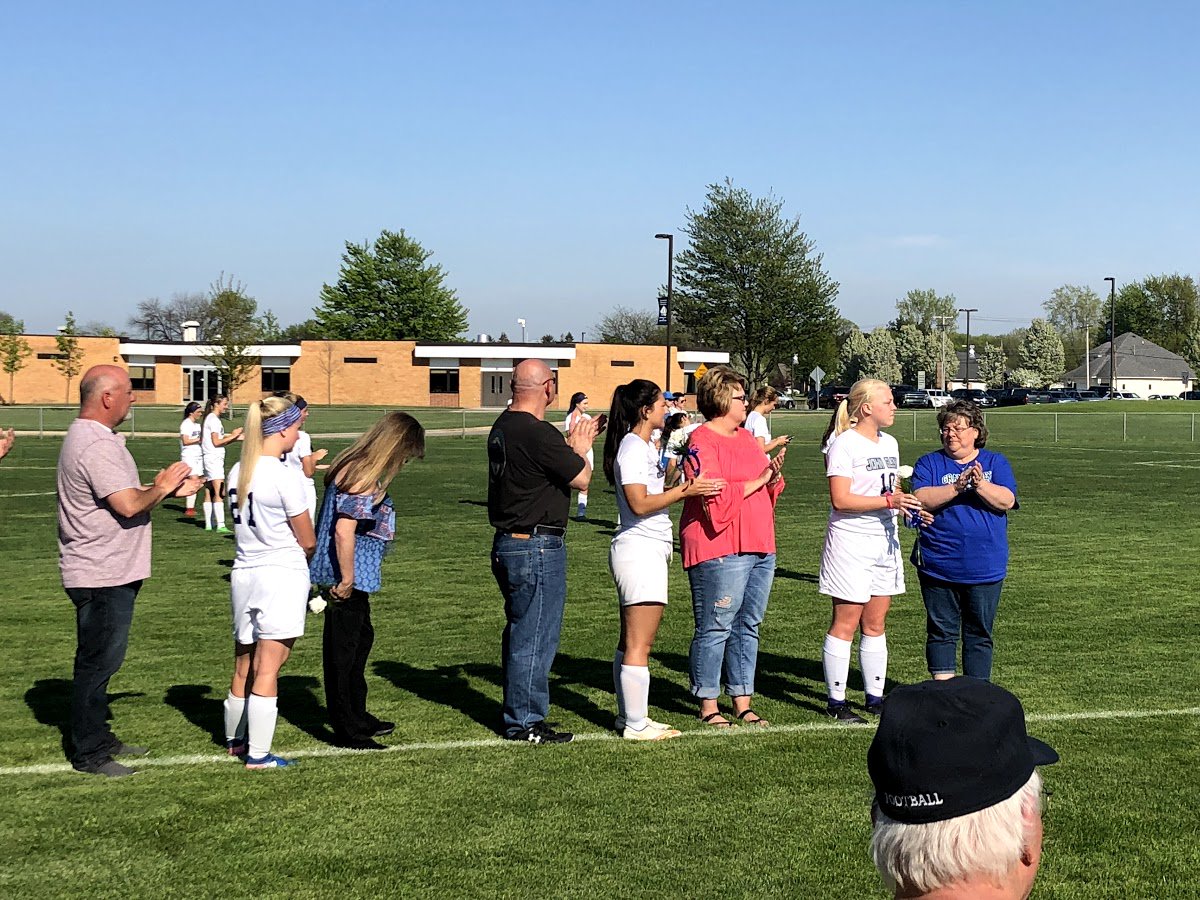 Supeschmidt's tweet photo. Great soccer game versus Garber tonight as we celebrated our 8 super seniors. Thanks for all the memories Olivia C, Mackenzie D, Jessica H, Alarie H, Kiley K, Hunter K, Mackenzie K, and Kristin W. It was amazing watching you compete in the blue and white! https://t.co/ewjJTl7PuK