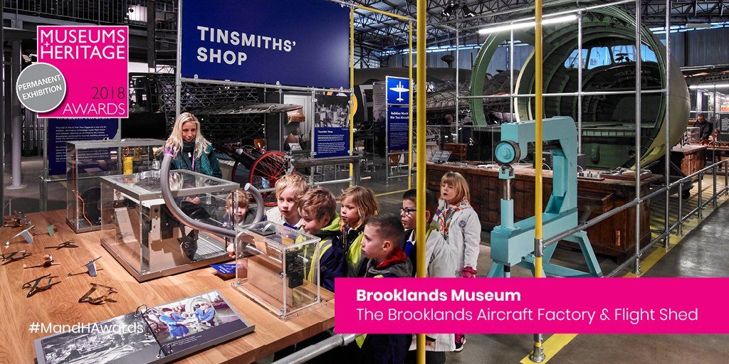MandHShow's tweet photo. #MandHAwards: Winner Permanent Exhibition … @BROOKLANDSMUSEU for the re-development of the Aircraft Factory &amp; Flight Shed “This new exhibition has it all – it’s immersive, creative and people-focused. It is astonishing in its risk-taking” https://t.co/Drk4Z5VlD0