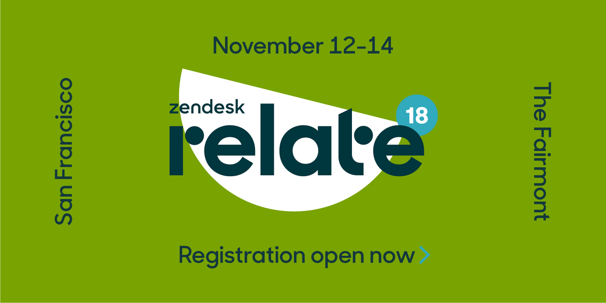 Zendesk's tweet photo. The early bird promo for our global user conference ends June 14th. Register now to take advantage of the lowest price of the year. https://t.co/BkeMxsh4qh #Relate2018 https://t.co/QDVIfXlUly