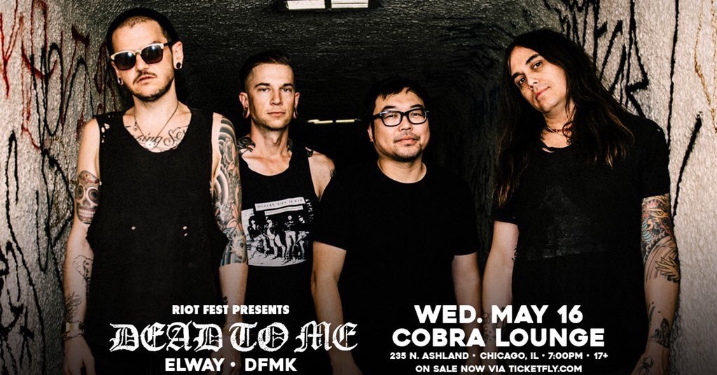 DFMK (Tijuana MX punk rock) (@dfmk_punk) on Twitter photo Our east coast tour with <a href="/deadtomesf/">Dead To Me</a> & <a href="/ElwayBand/">Elway</a> starts today in Chicago <a href="/CobraLounge/">CobraLounge</a> doors open at 7:30pm and we kickoff the show at 8pm. Come out, let's get wild. Our east coast tour with <a href="/deadtomesf/">Dead To Me</a> & <a href="/ElwayBand/">Elway</a> starts today in Chicago <a href="/CobraLounge/">CobraLounge</a> doors open at 7:30pm and we kickoff the show at 8pm. Come out, let's get wild.